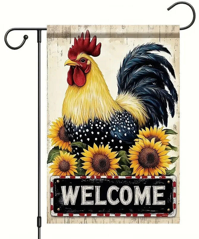 Welcome Rooster & Sunflowers Garden Flag Double-Sided 12" x 18" NEW! Home & Garden:Yard, Garden & Outdoor Living:Décor:Flags Cozy Home Treasures